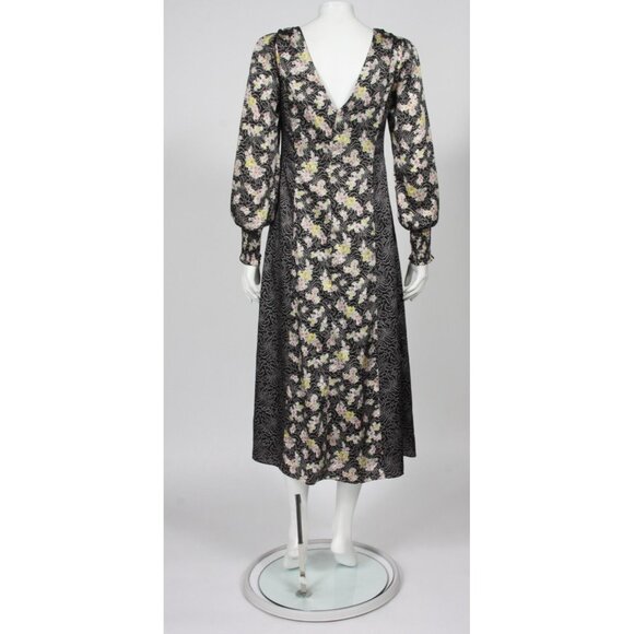 NWT Cinq a Sept Jessica Paneled Printed Satin-Twill Midi Dress in Black XS /701 - Picture 5 of 7